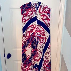 Multi colored blue red green and gold maxi dress